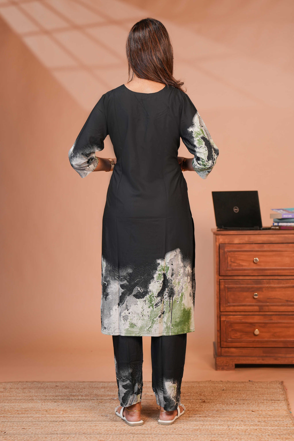 This Collection of Ethnic Black Co-ord Sets  With Abstract Wave Print
