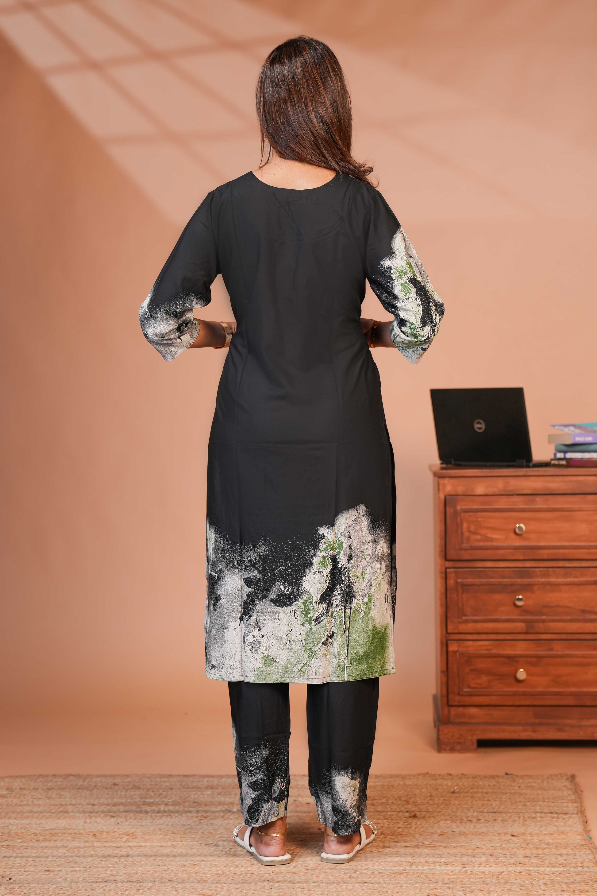 This Collection of Ethnic Black Co-ord Sets  With Abstract Wave Print