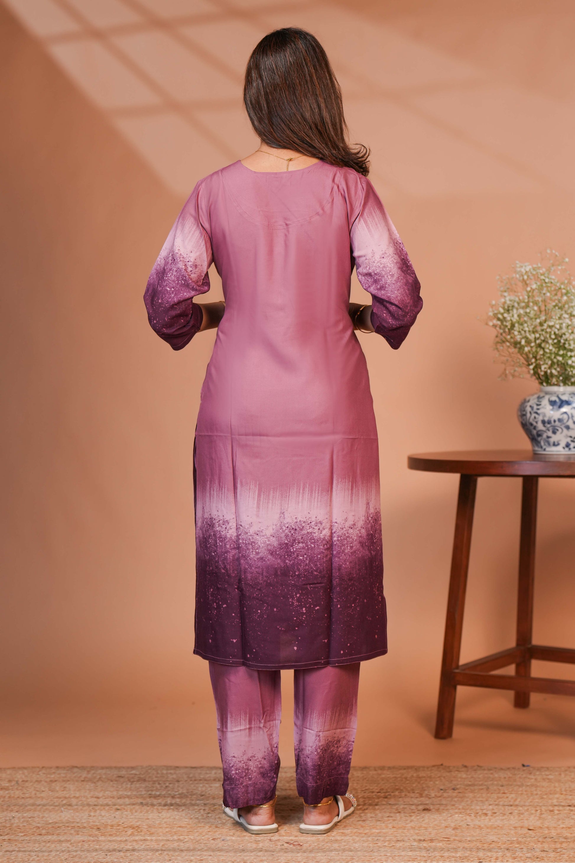Dusty rose /Blush Pink, into Rich Plum and Wine Purple Elegant Block Prints