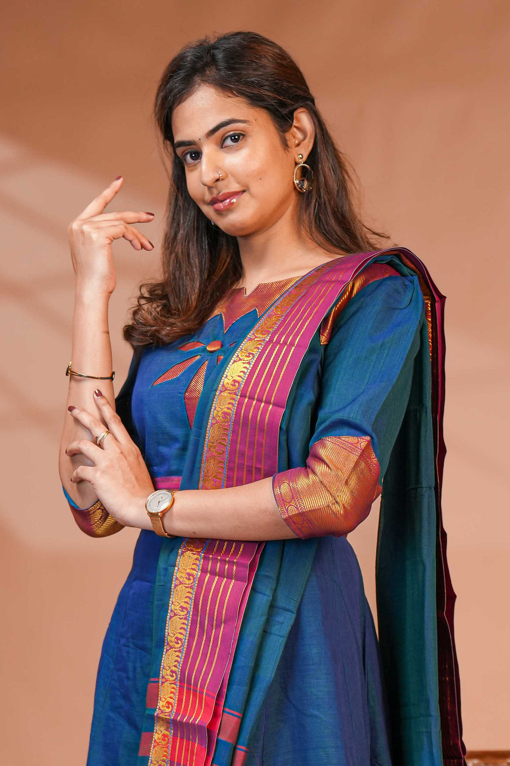A Rich Teal-Blue Anarkali-Style Kurta