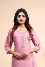 Elegant Dusty Pink Hand-Embroidered 3 piece Set with Dupatta