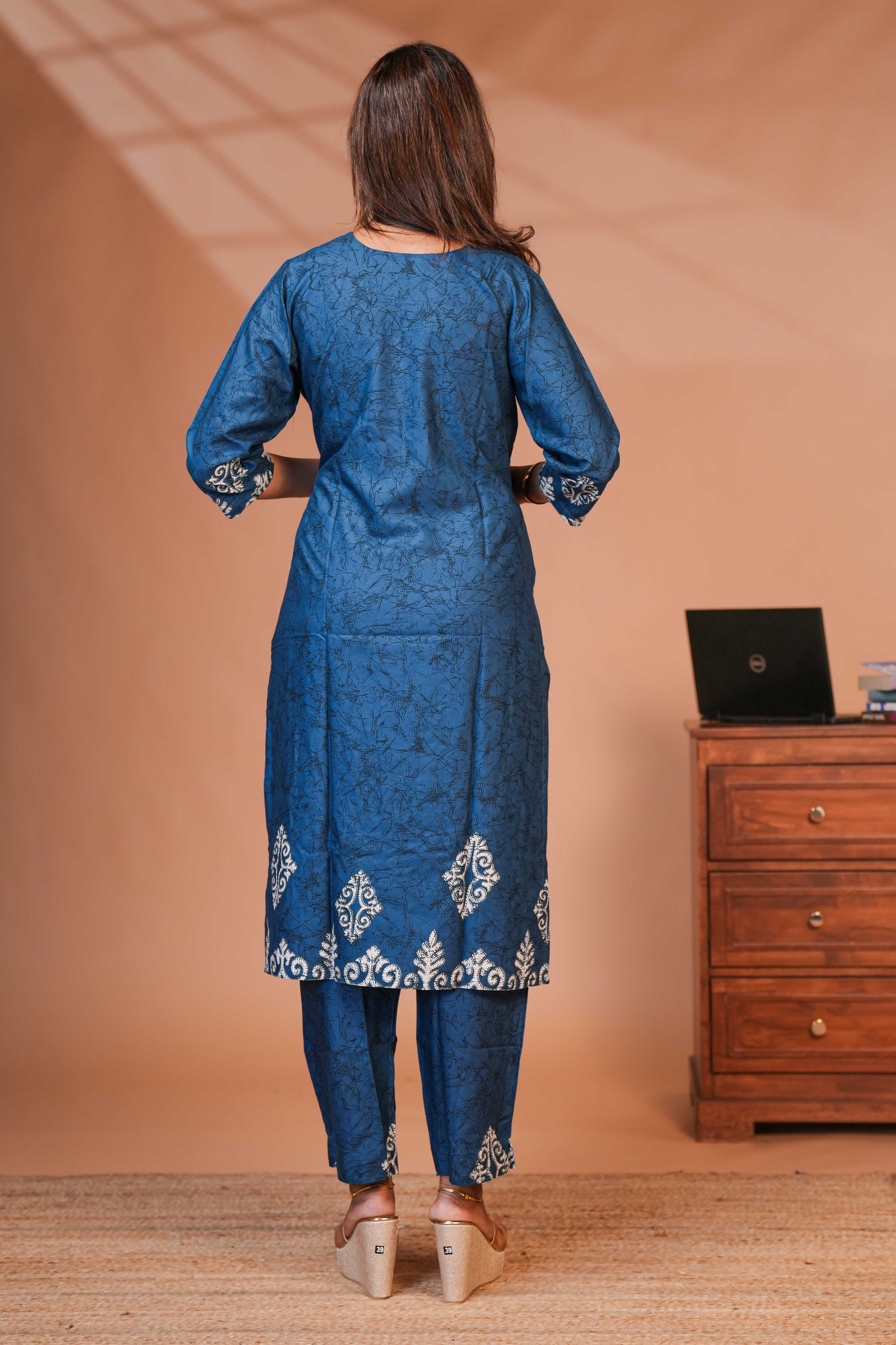 Blue Co- ord Set ith Abstract Wave Print Simple Design