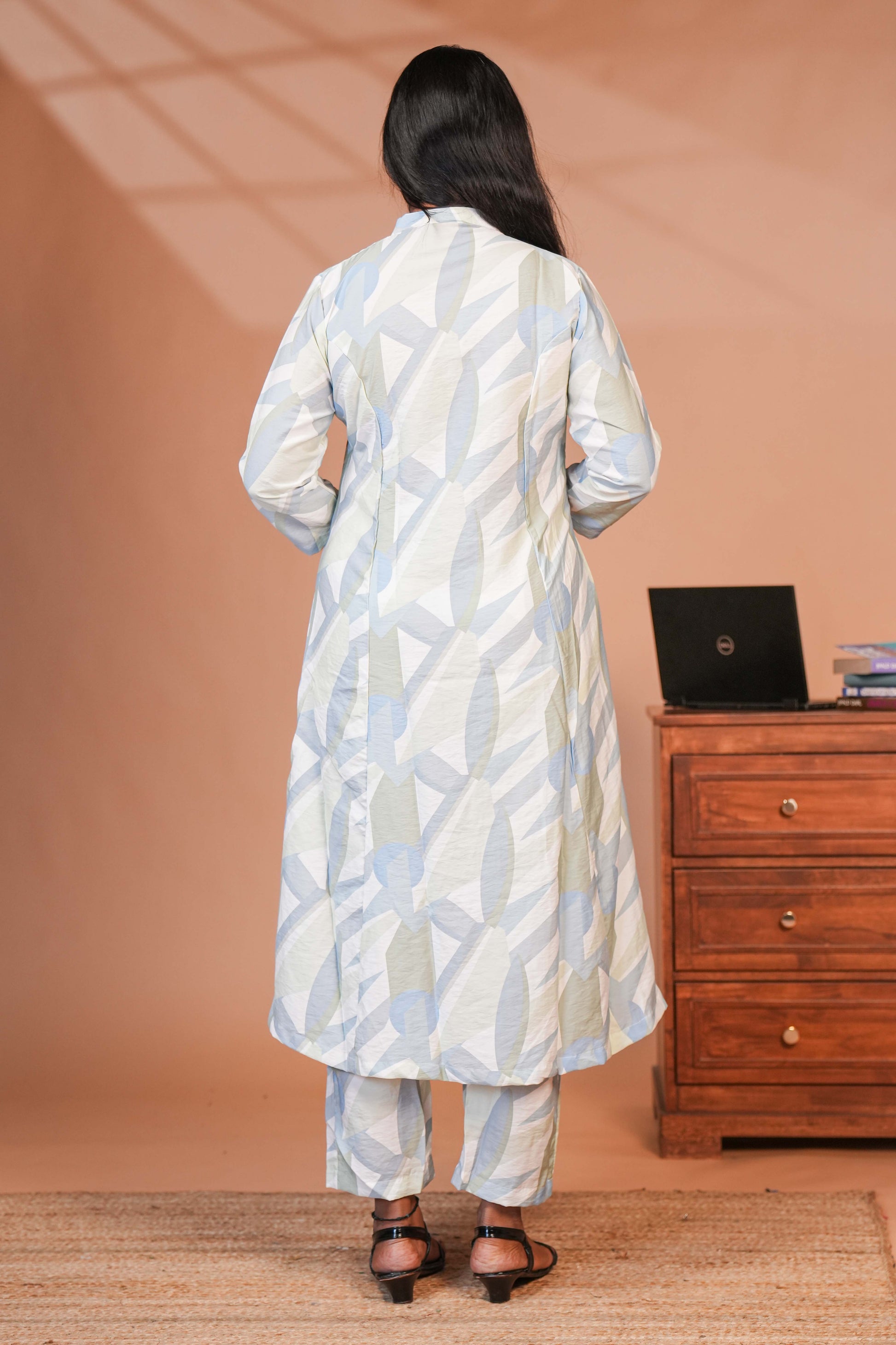 The Set is Anchored By a Longline, Shirt-Style Kurta That Features a Structured