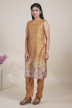 Elegant Mustard Chanderi Silk Blend Set with Floral Print Dupatta