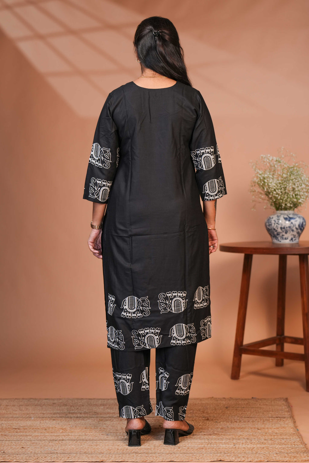 Black Co- Ord set With Ethnic Elephant Motifs