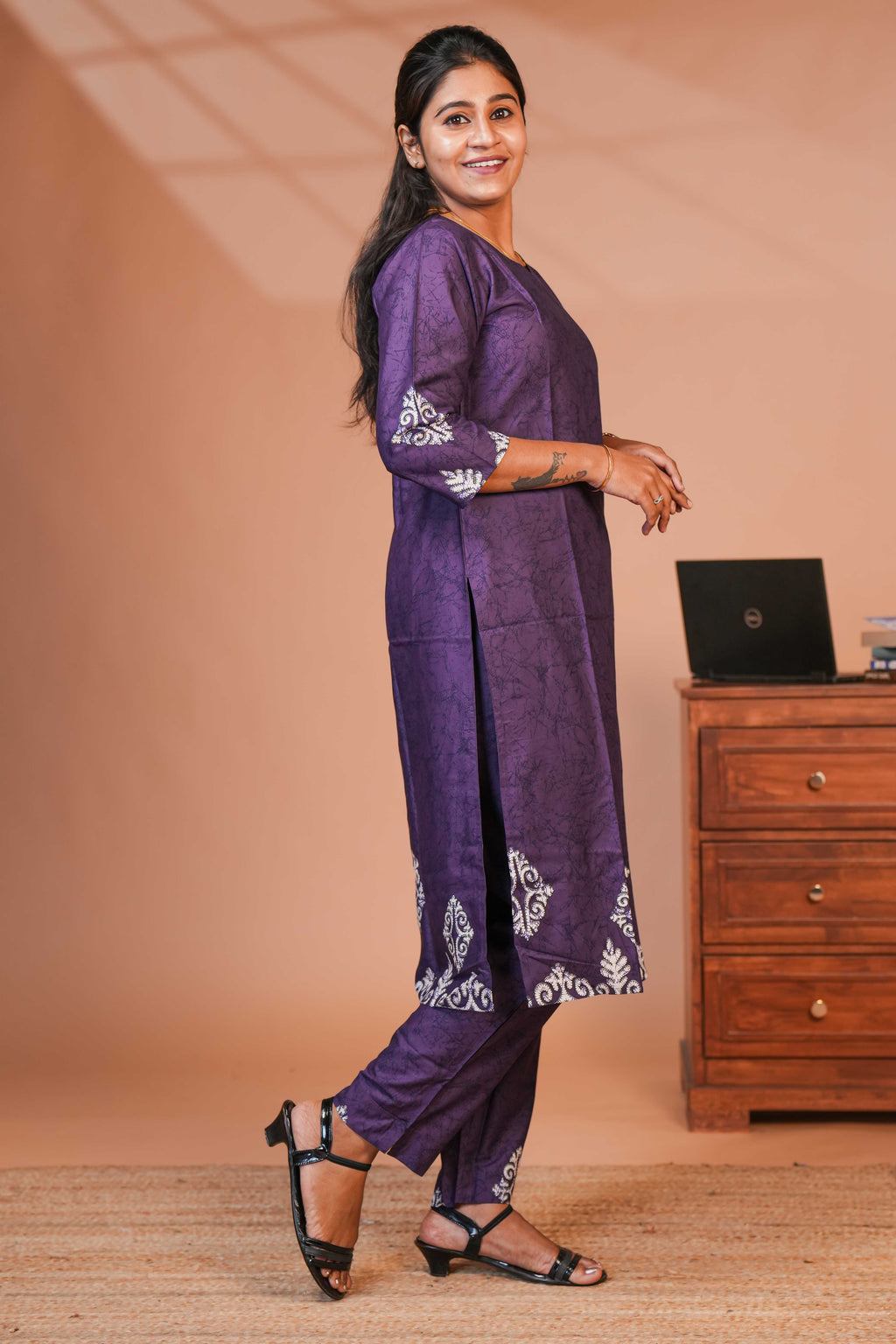 This Elegant Ethnic Set Features a Rich Royal Purple Kurta and Bottom,