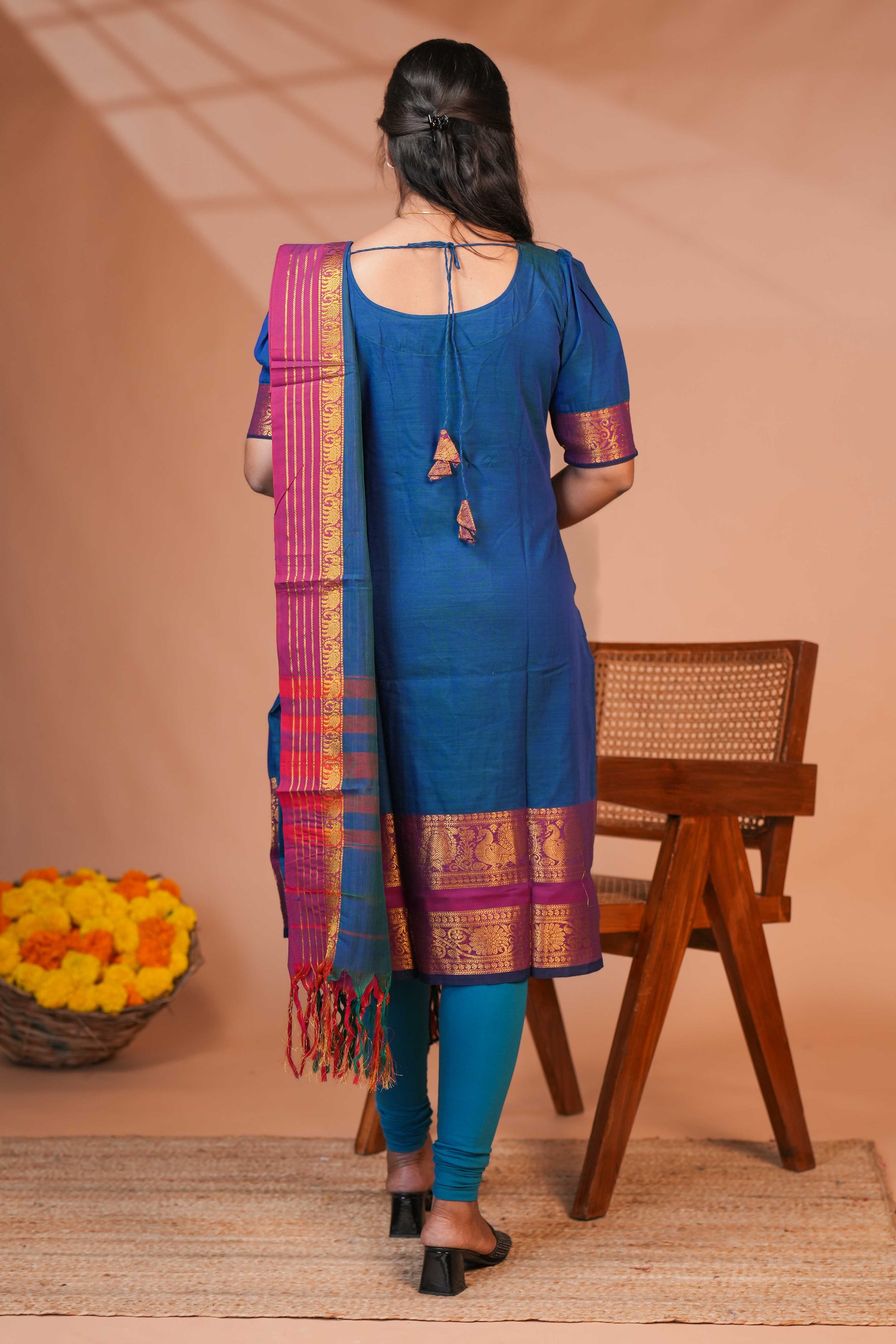 Open Top Sugdi kurti Elegant Blue and Pink Mixed Kurti