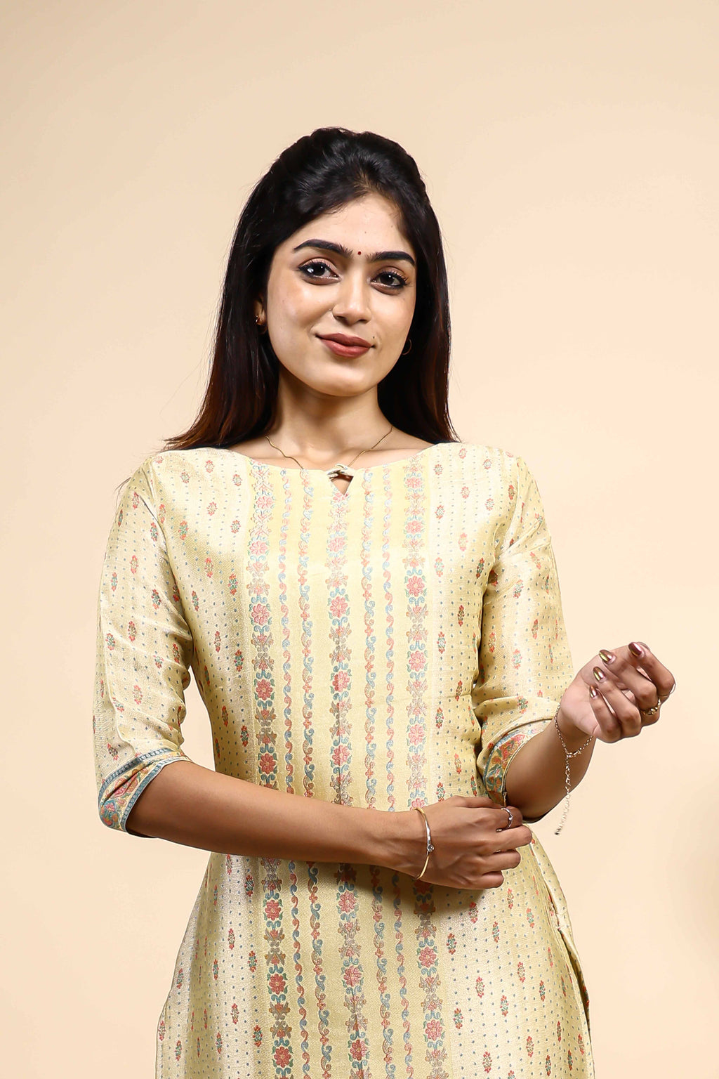 Light Yellow Floral Printed Straight Kurta 3 Piece Set