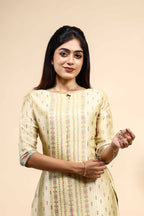 Light Yellow Floral Printed Straight Kurta 3 Piece Set