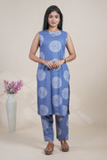 Blue Tie-Dye Printed Sleeveless Kurta with Matching Pants Set