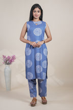 Blue Tie-Dye Printed Sleeveless Kurta with Matching Pants Set