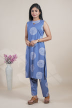Blue Tie-Dye Printed Sleeveless Kurta with Matching Pants Set