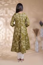 Olive Green Floral Printed Umbrella Top
