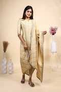 Light Yellow Floral Printed Straight Kurta 3 Piece Set