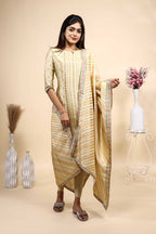 Light Yellow Floral Printed Straight Kurta 3 Piece Set