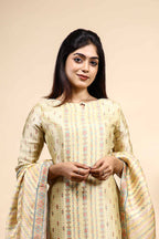 Light Yellow Floral Printed Straight Kurta 3 Piece Set