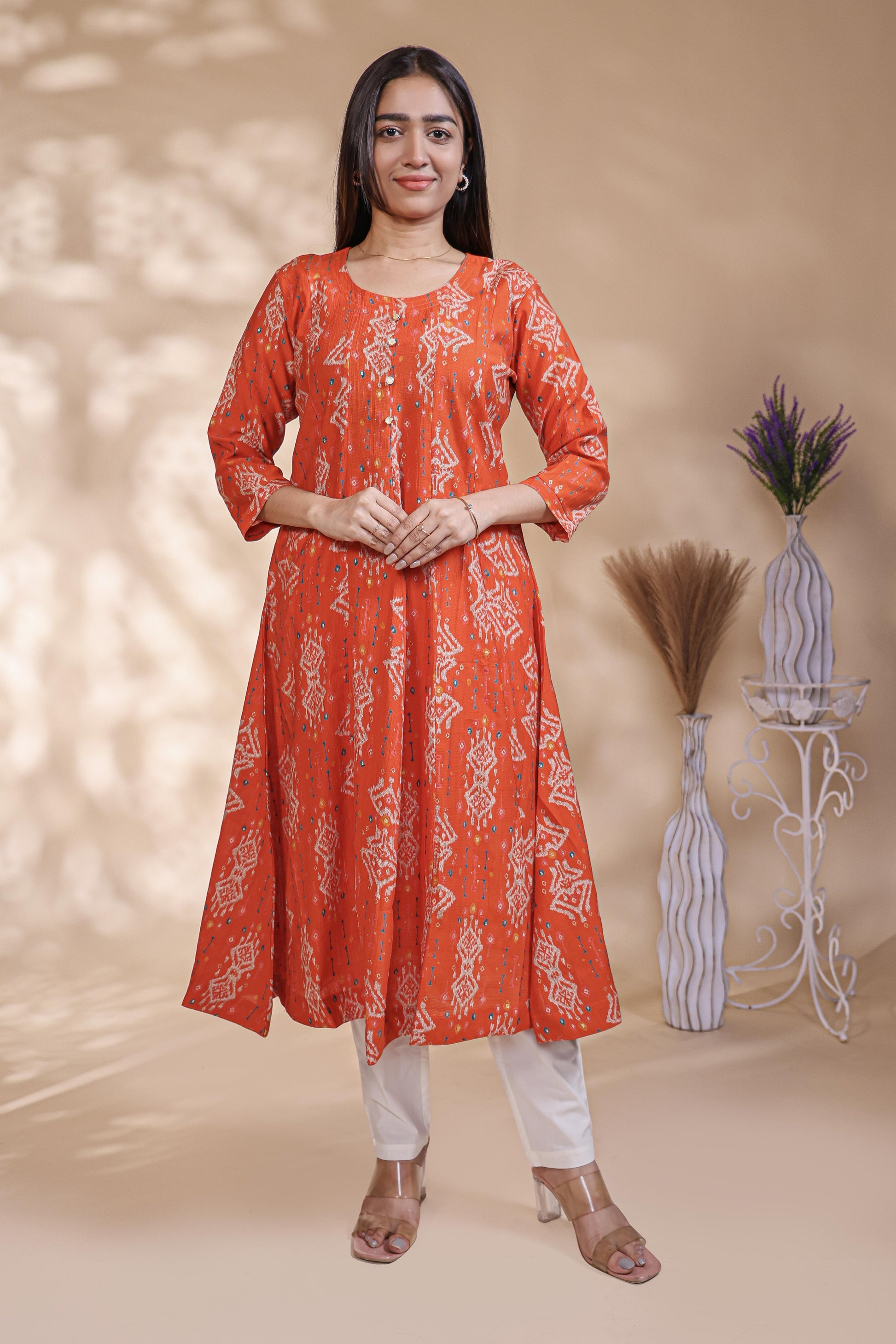 Rust Orange Ikkat Printed umbrella tops