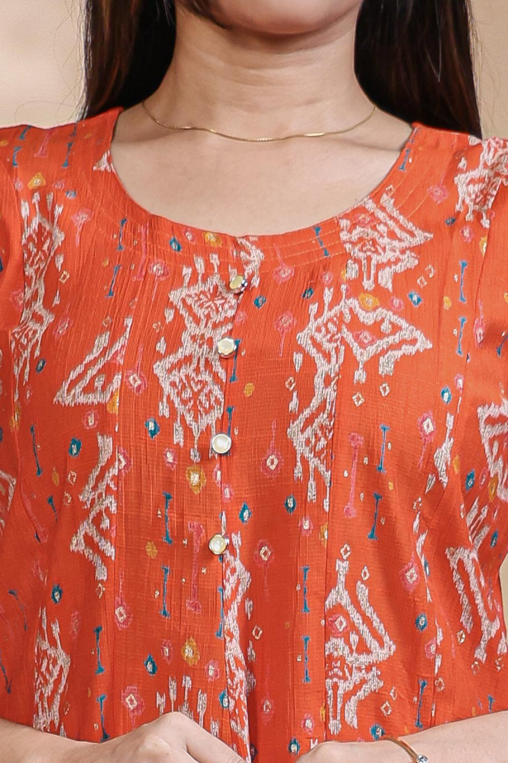 Rust Orange Ikkat Printed umbrella tops