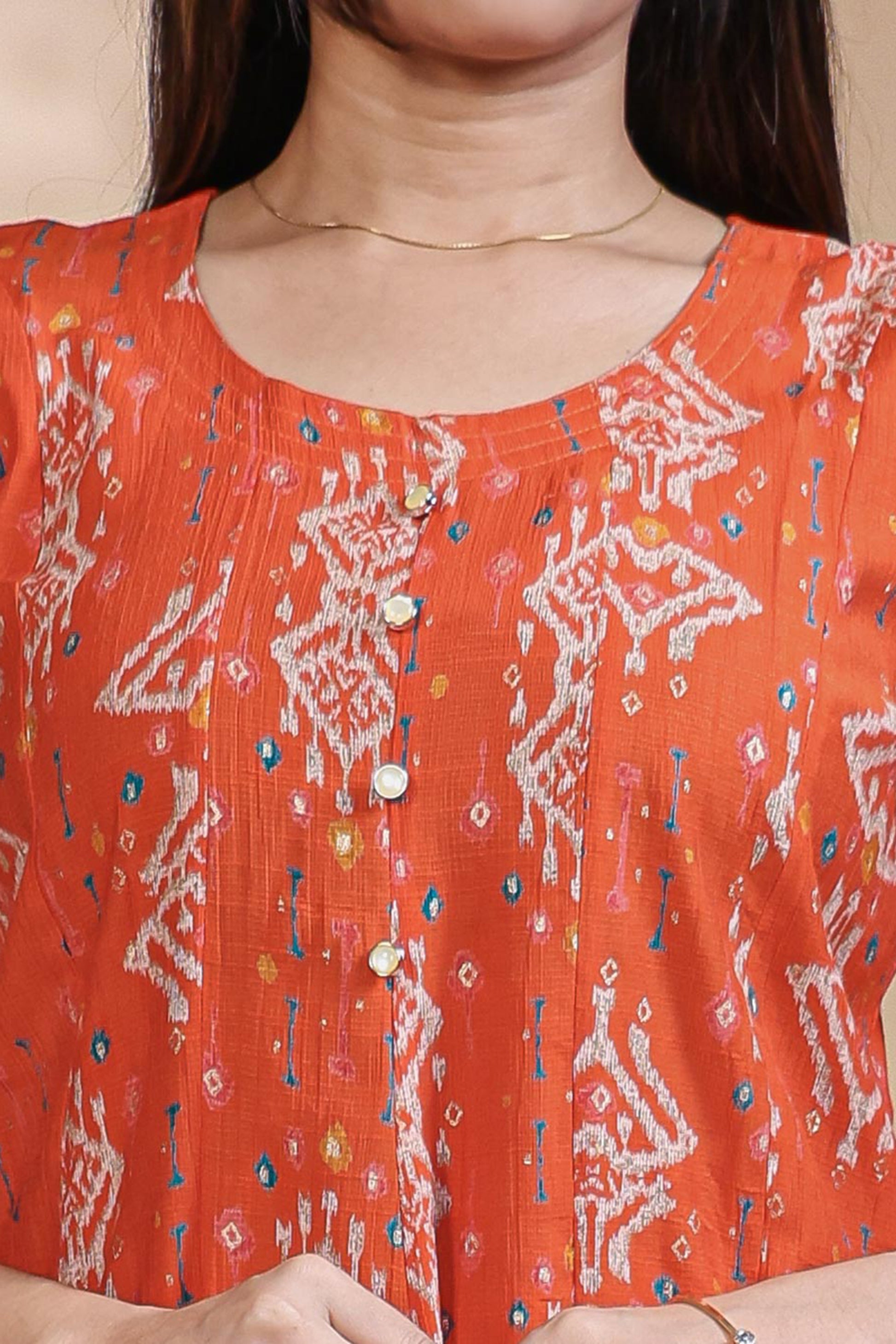 Rust Orange Ikkat Printed umbrella tops