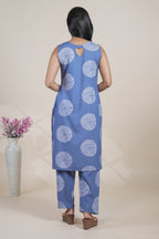 Blue Tie-Dye Printed Sleeveless Kurta with Matching Pants Set