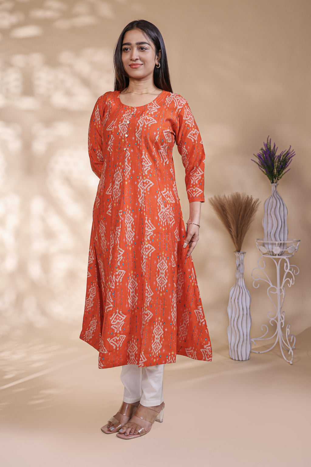 Rust Orange Ikkat Printed umbrella tops