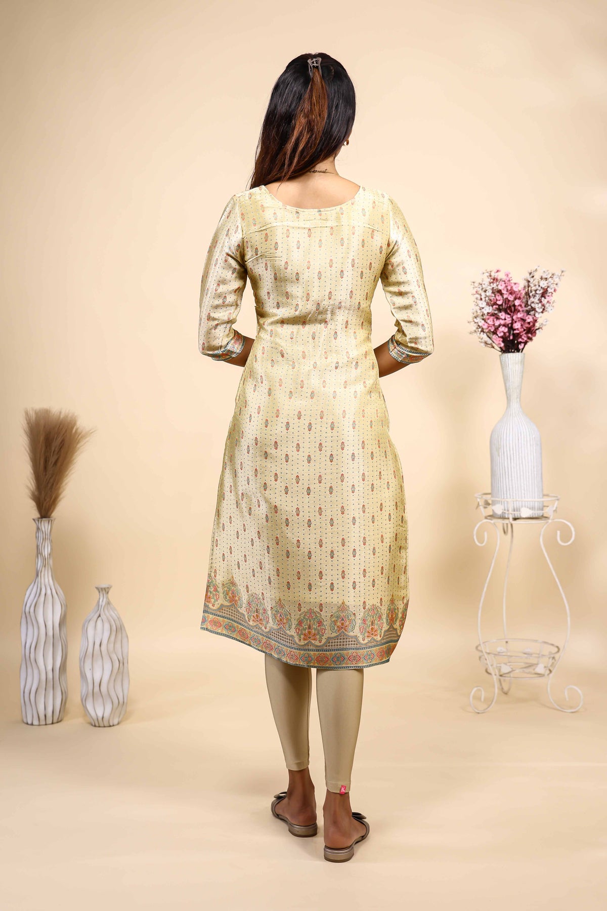 Light Yellow Floral Printed Straight Kurta 3 Piece Set