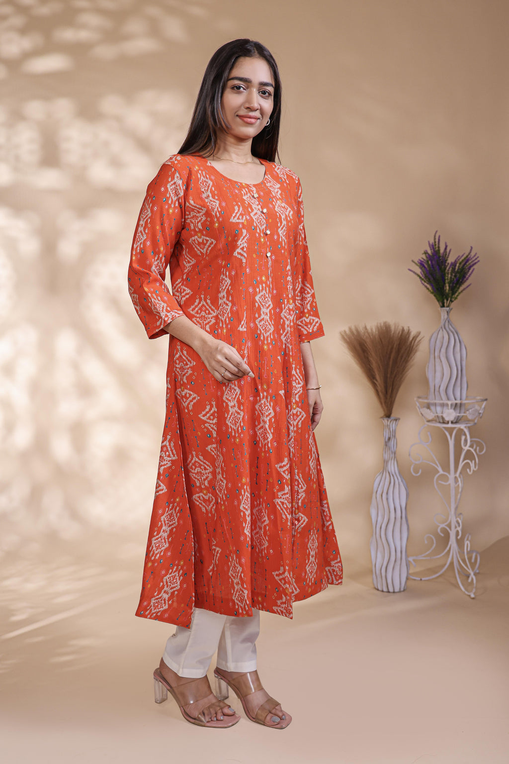 Rust Orange Ikkat Printed umbrella tops