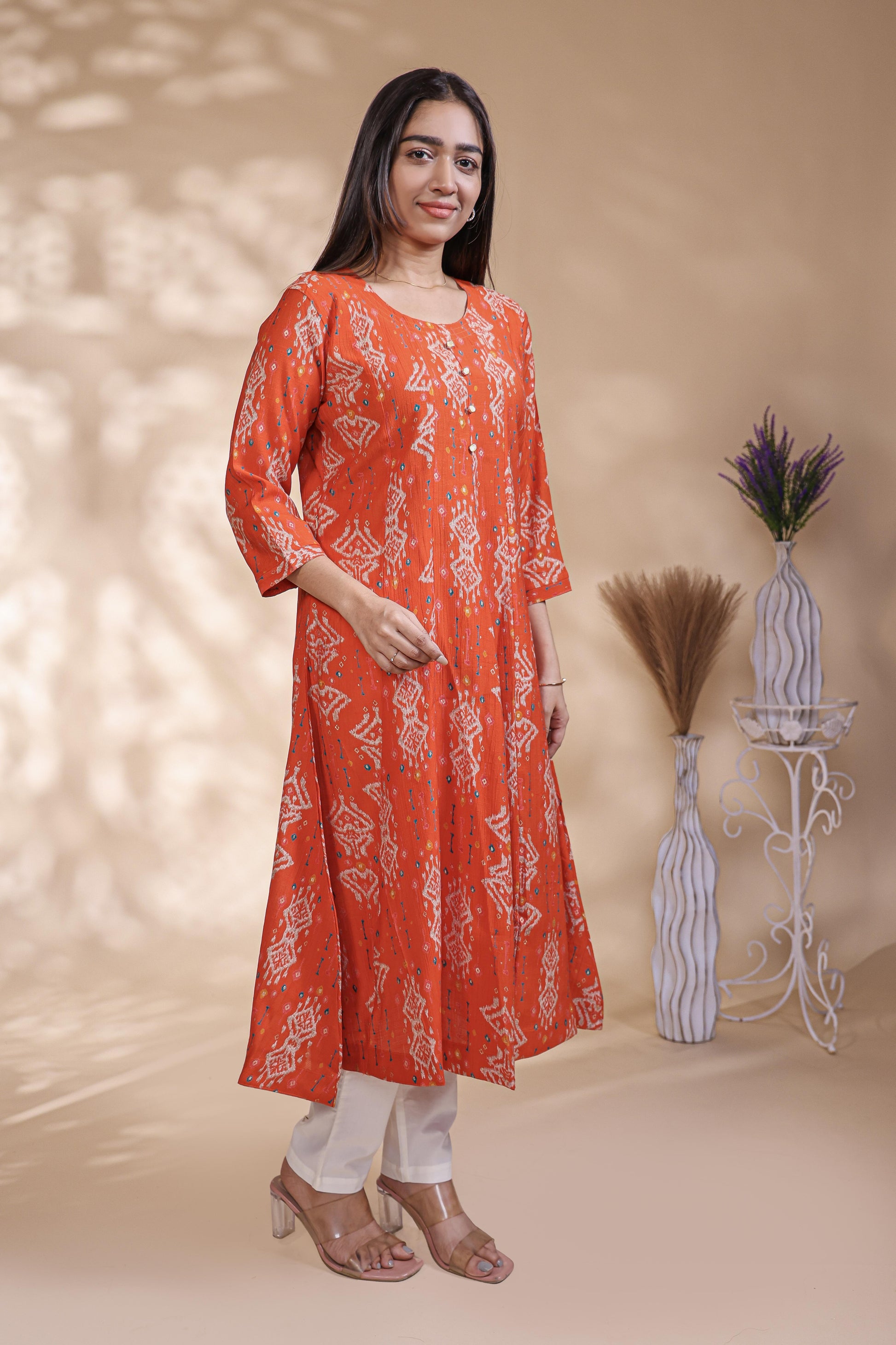 Rust Orange Ikkat Printed umbrella tops