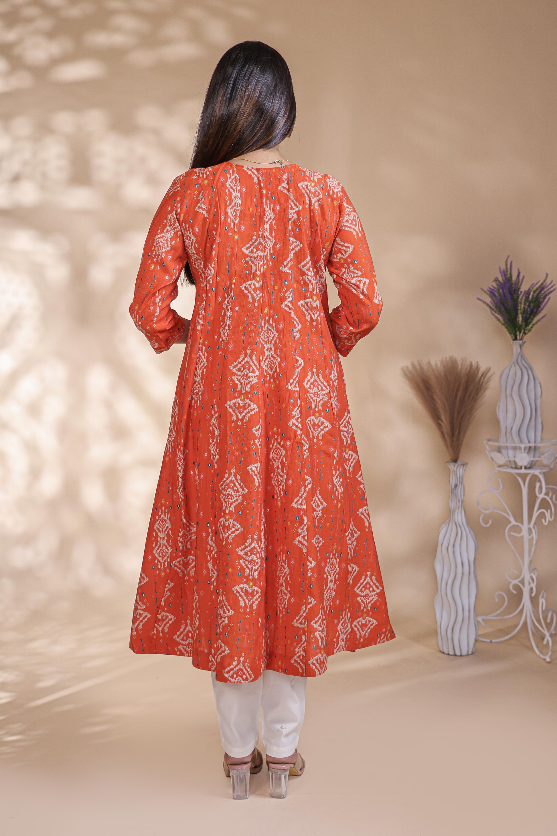 Rust Orange Ikkat Printed umbrella tops