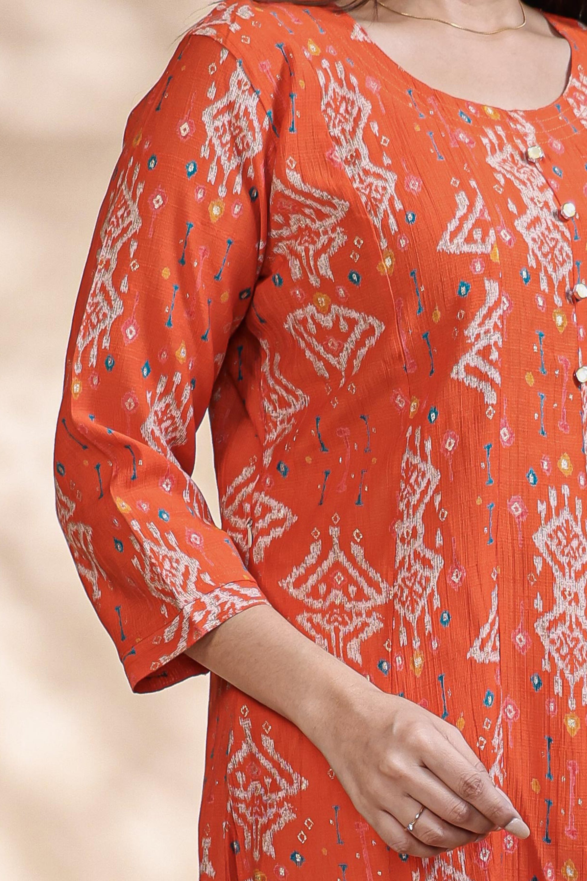 Rust Orange Ikkat Printed umbrella tops