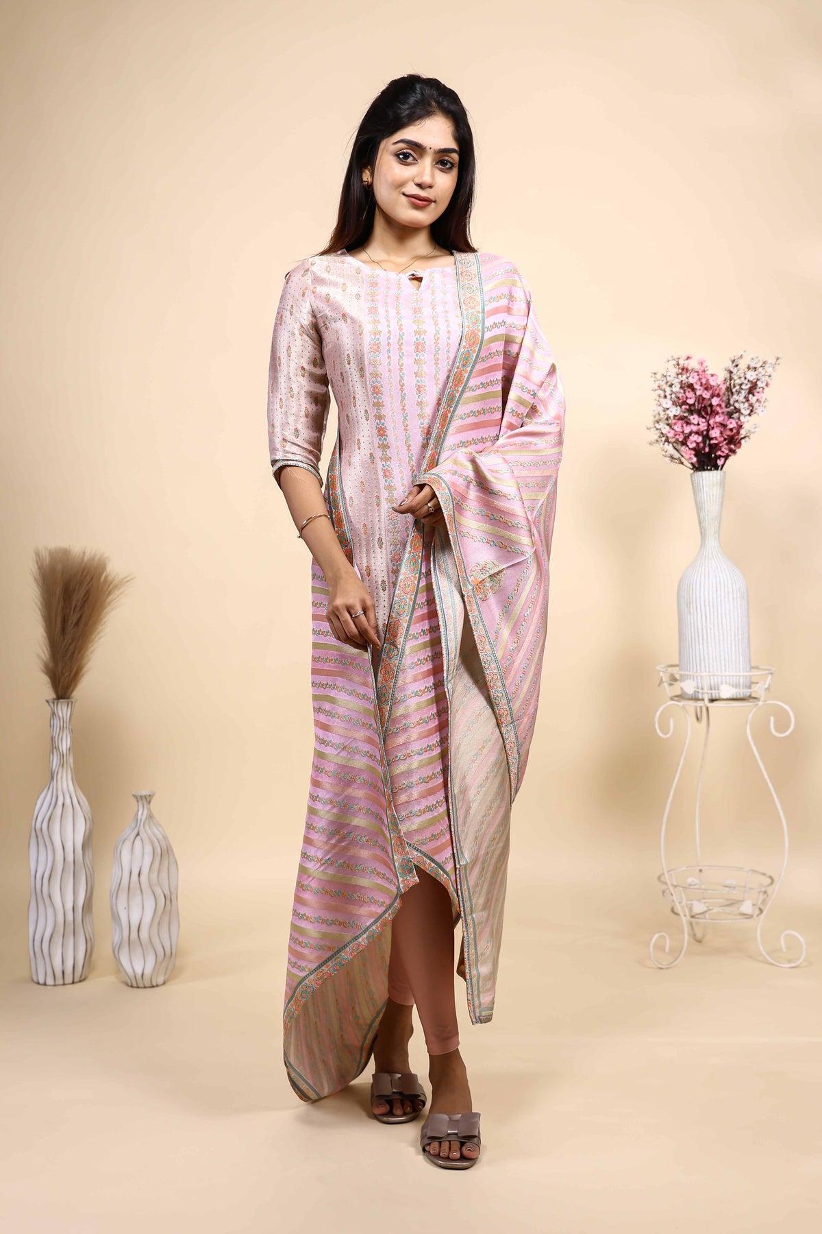 Elegant Light Pink Printed Set with Matching Dupatta 3 Piece set