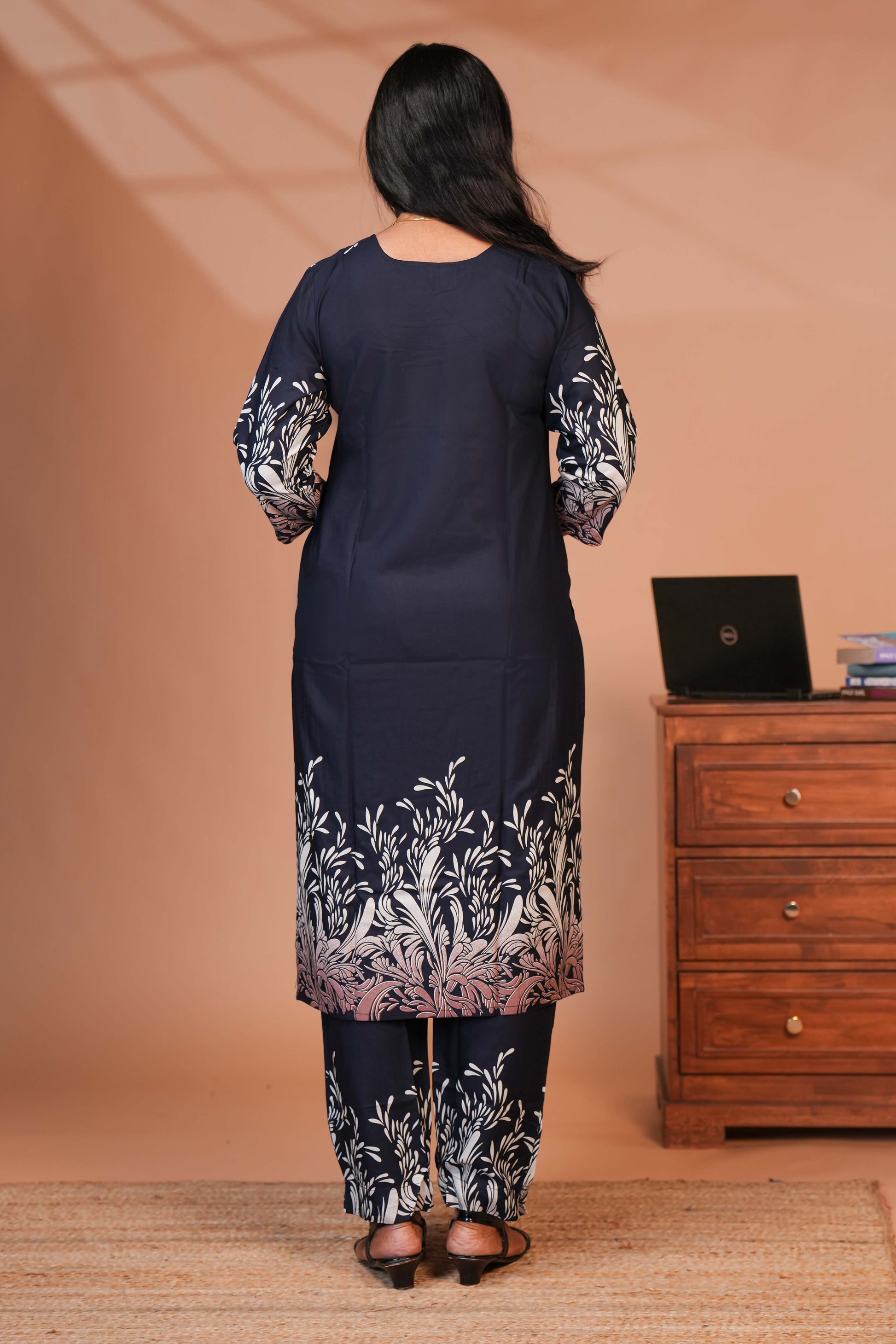 Two-Piece Co-ord Set Designed Deep Navy Blue Base Colour