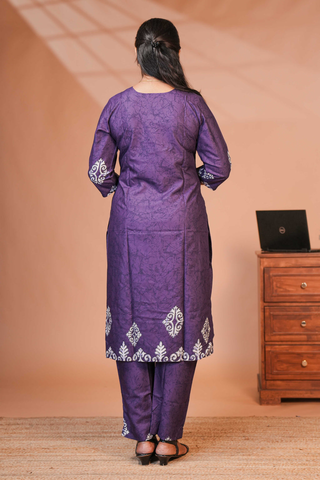This Elegant Ethnic Set Features a Rich Royal Purple Kurta and Bottom,