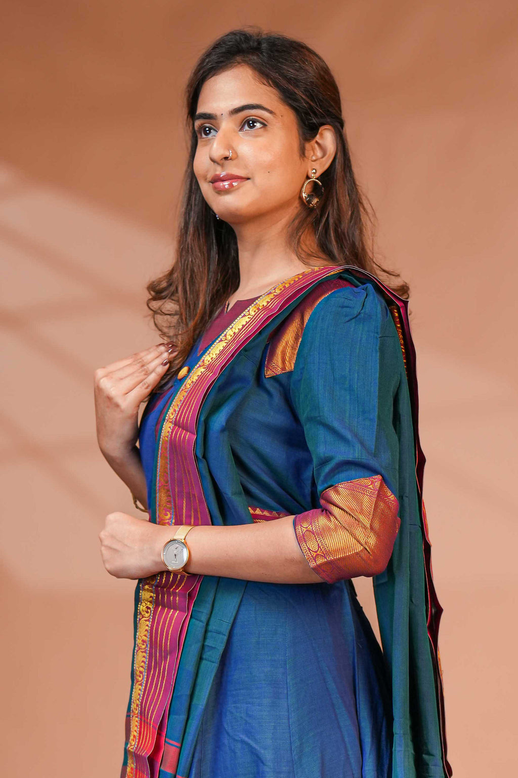 A Rich Teal-Blue Anarkali-Style Kurta