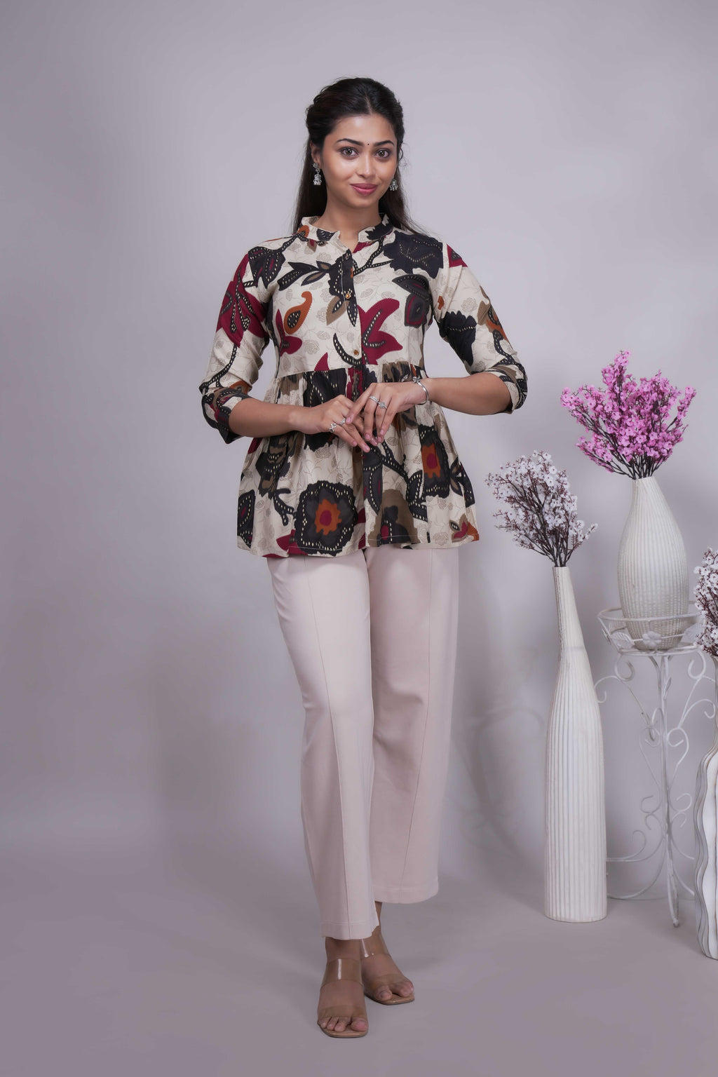 Women's Kalamkari Floral Print Peplum Top