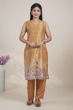 Elegant Mustard Chanderi Silk Blend Set with Floral Print Dupatta