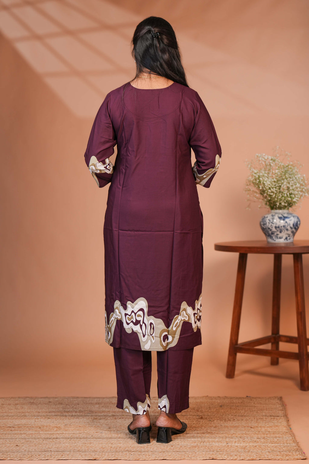 The Outfit Features a Rich Solid Wine-Maroon Base Colour Co- Ord set.