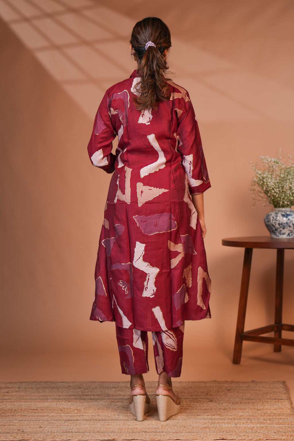 A Co-Ord Kurta Set In a Deep Wine/ Maroon  Base Set