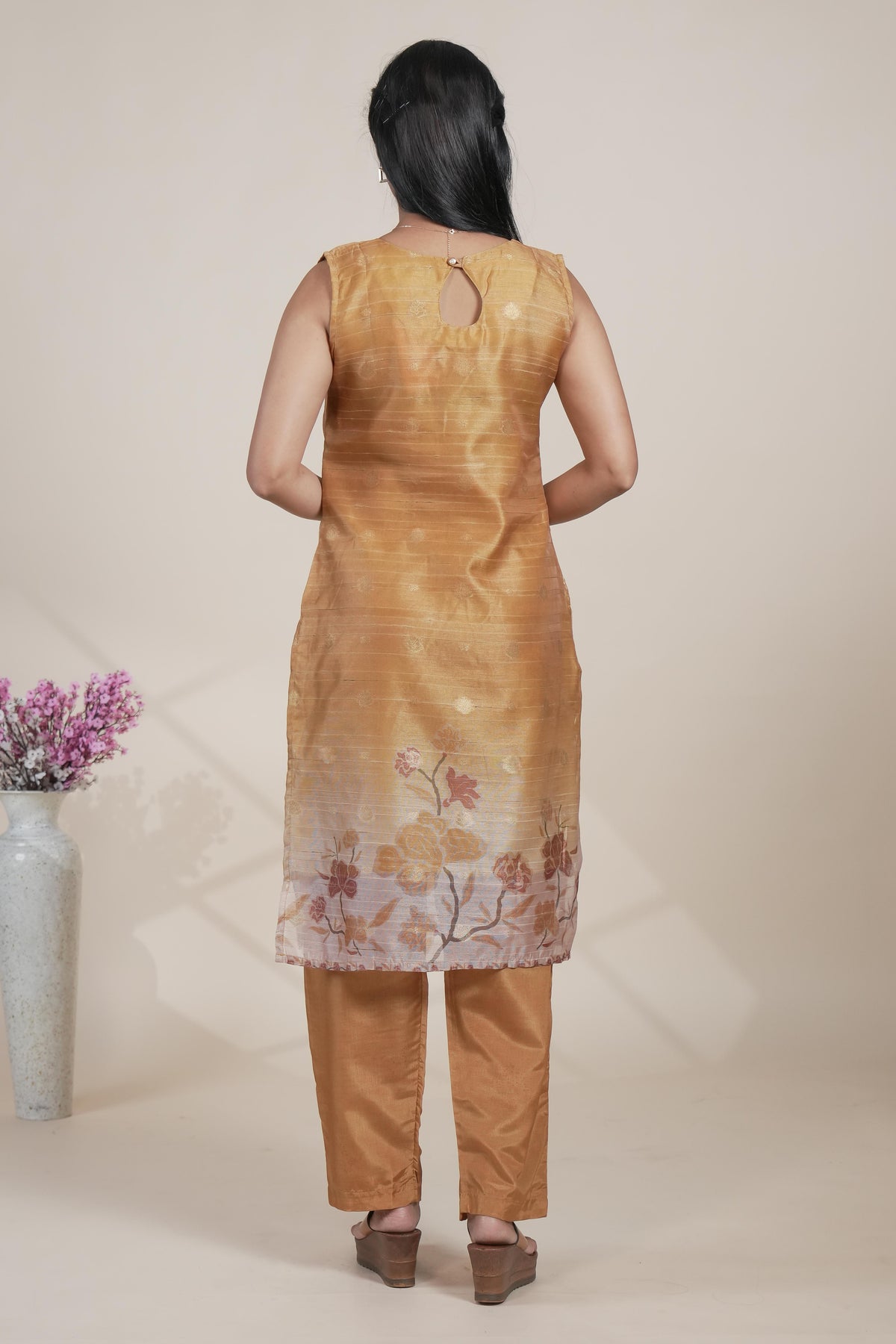 Elegant Mustard Chanderi Silk Blend Set with Floral Print Dupatta