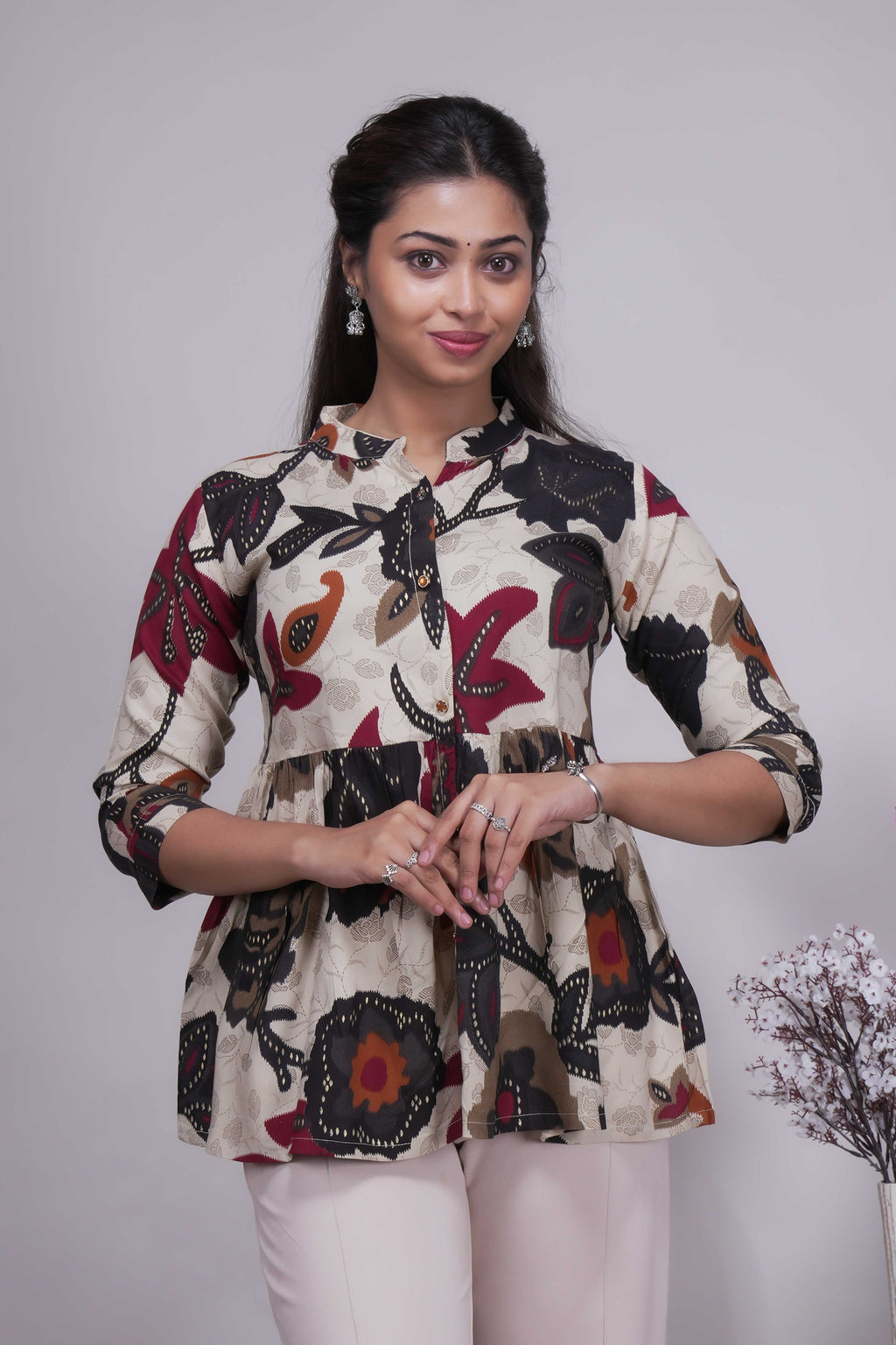 Women's Kalamkari Floral Print Peplum Top