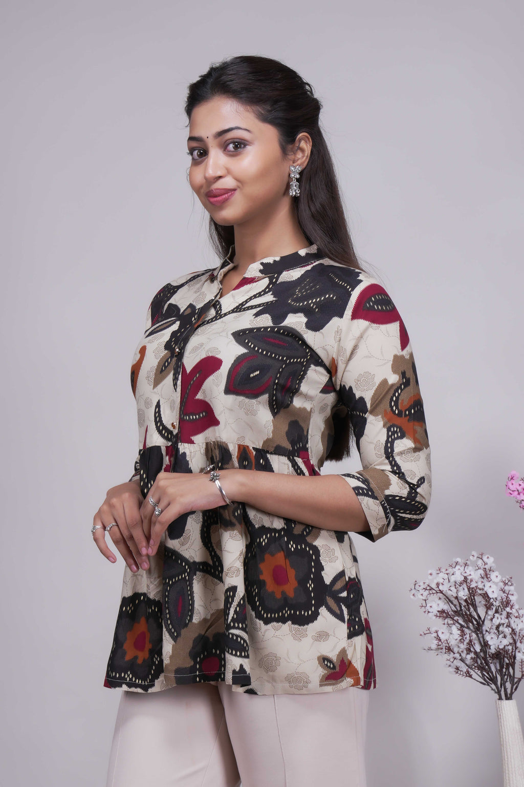 Women's Kalamkari Floral Print Peplum Top
