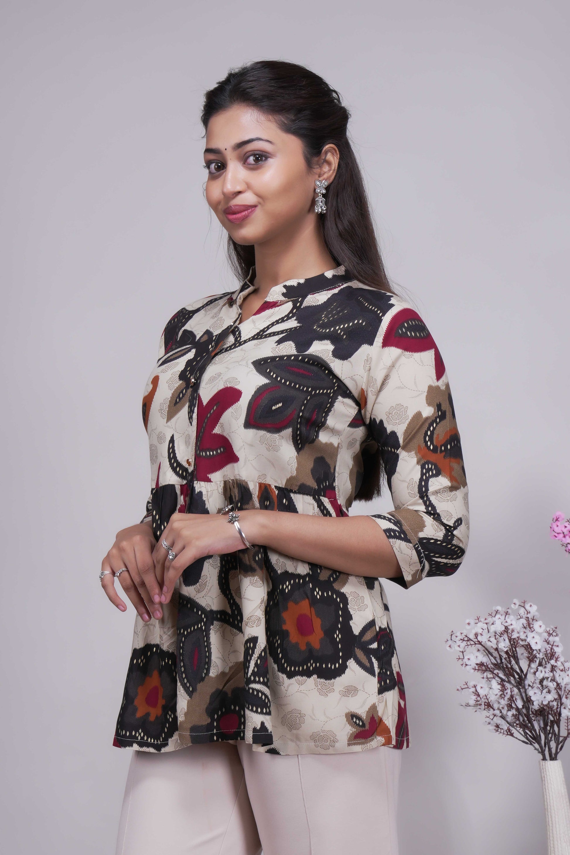 Women's Kalamkari Floral Print Peplum Top