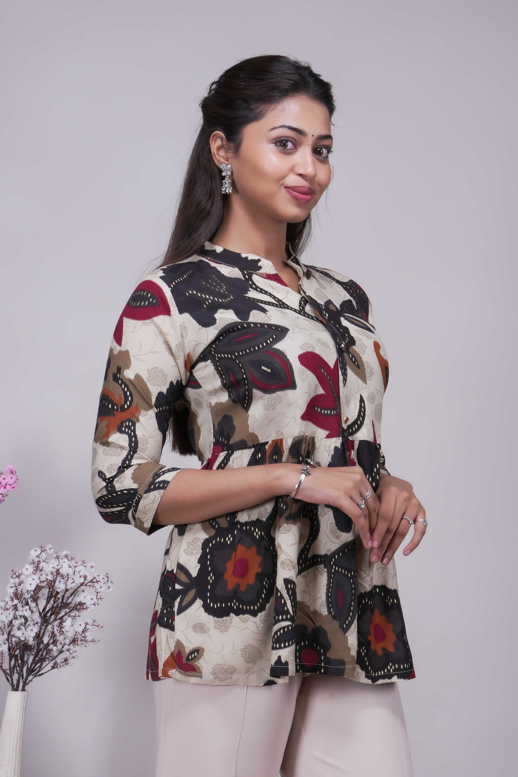 Women's Kalamkari Floral Print Peplum Top