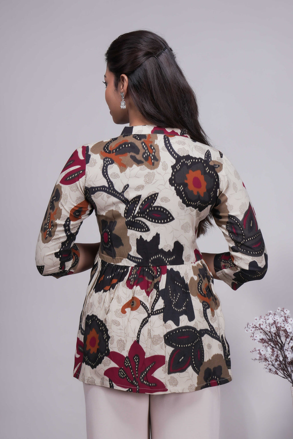 Women's Kalamkari Floral Print Peplum Top