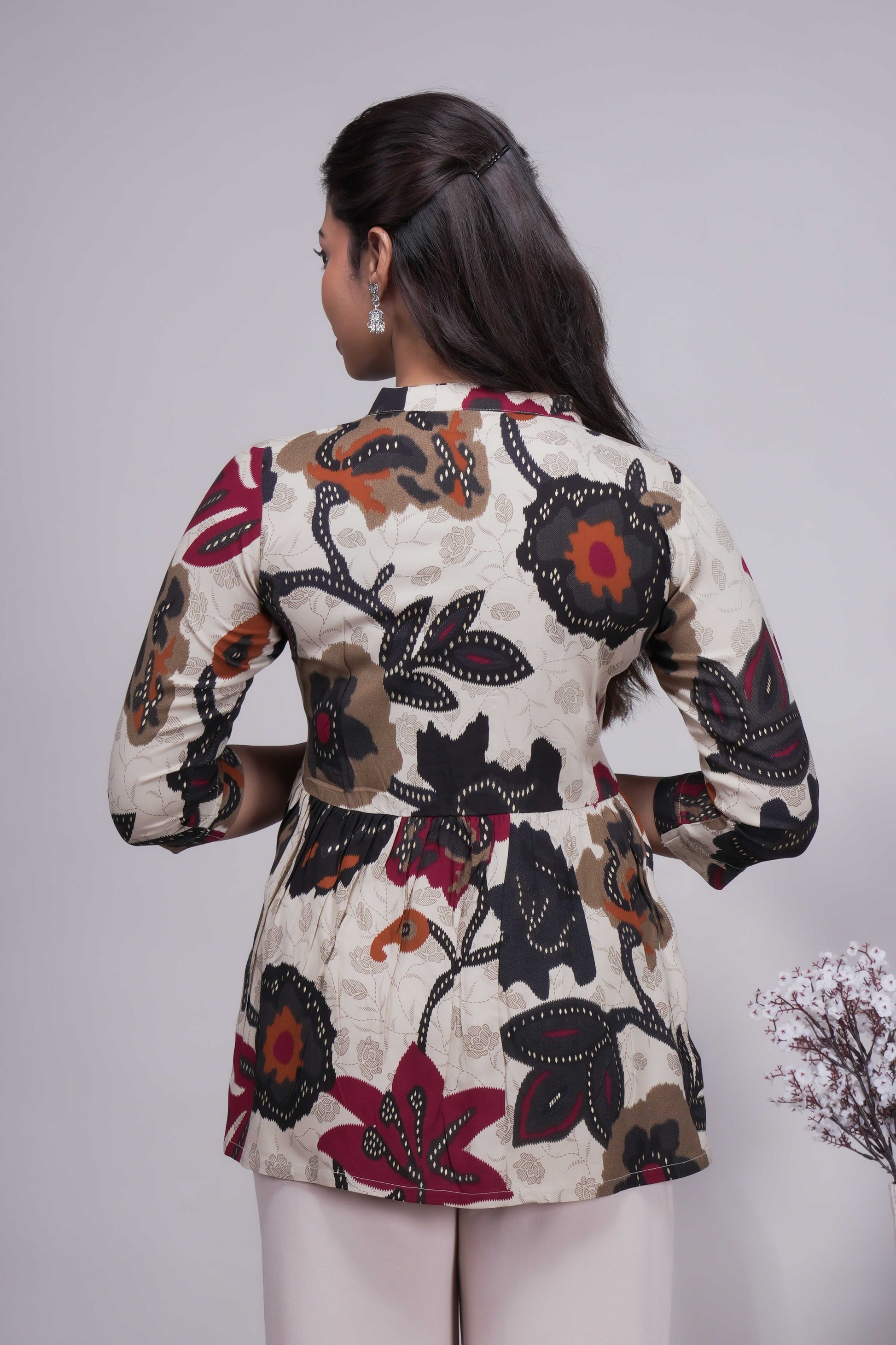 Women's Kalamkari Floral Print Peplum Top