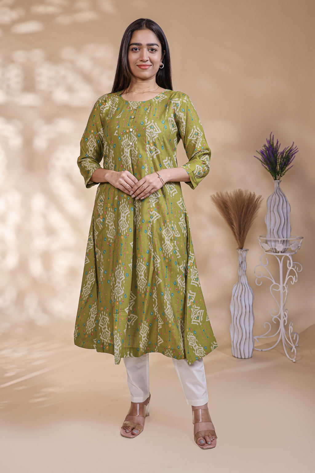Olive Green Floral Printed umbrella top
