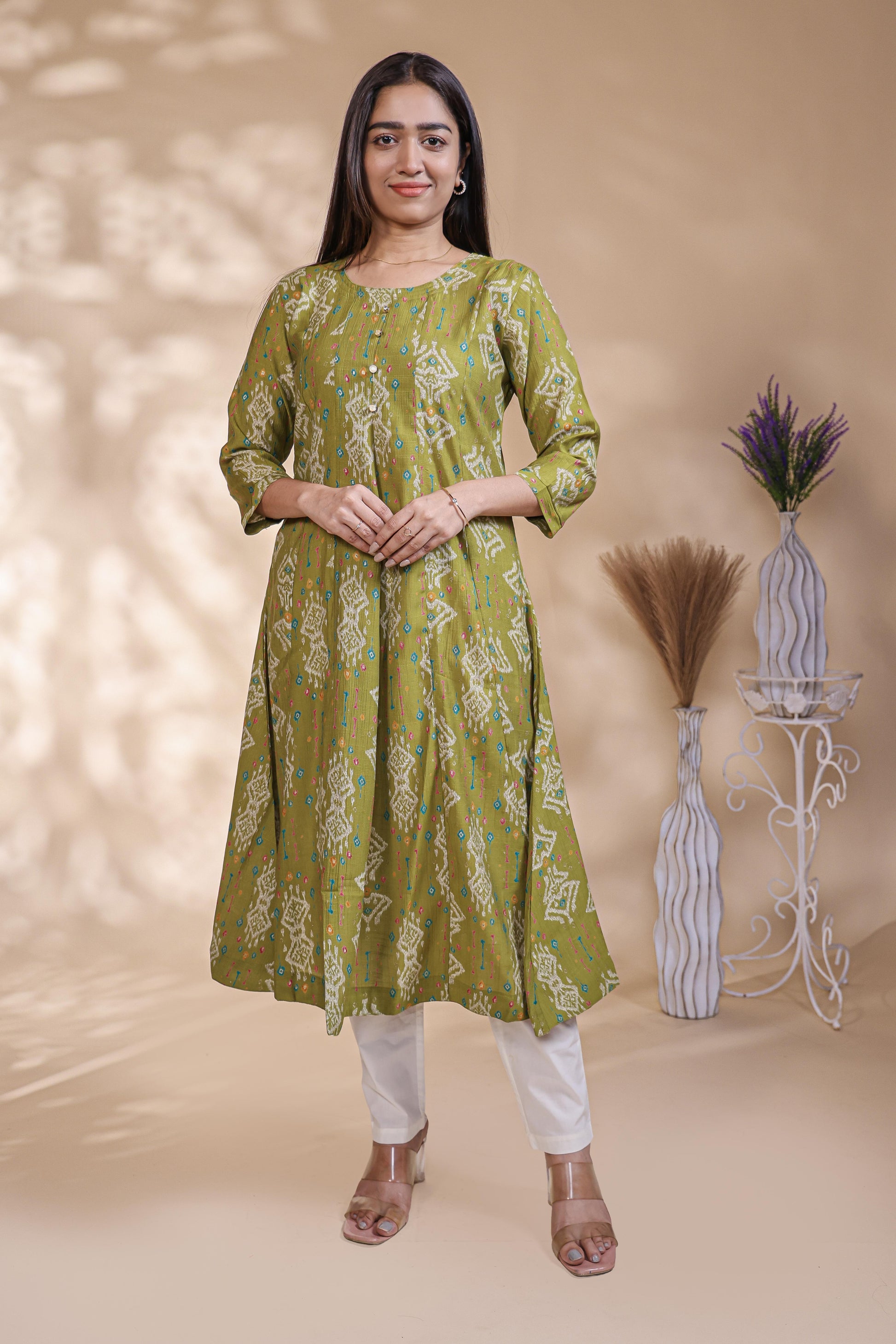 Olive Green Floral Printed umbrella top