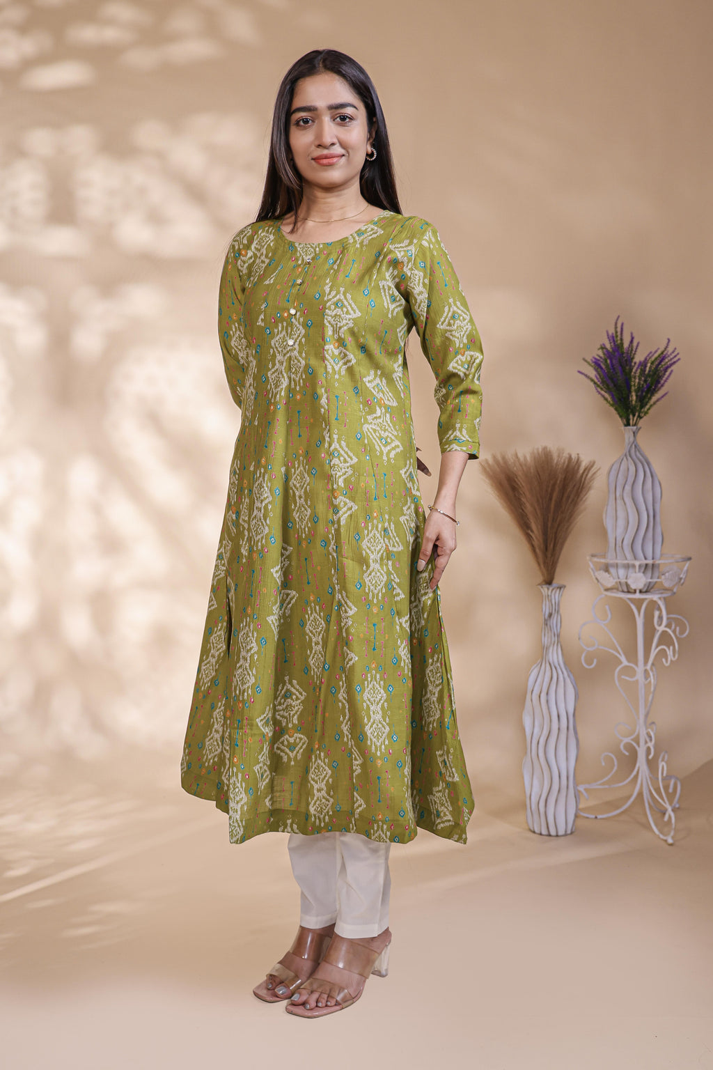 Olive Green Floral Printed umbrella top