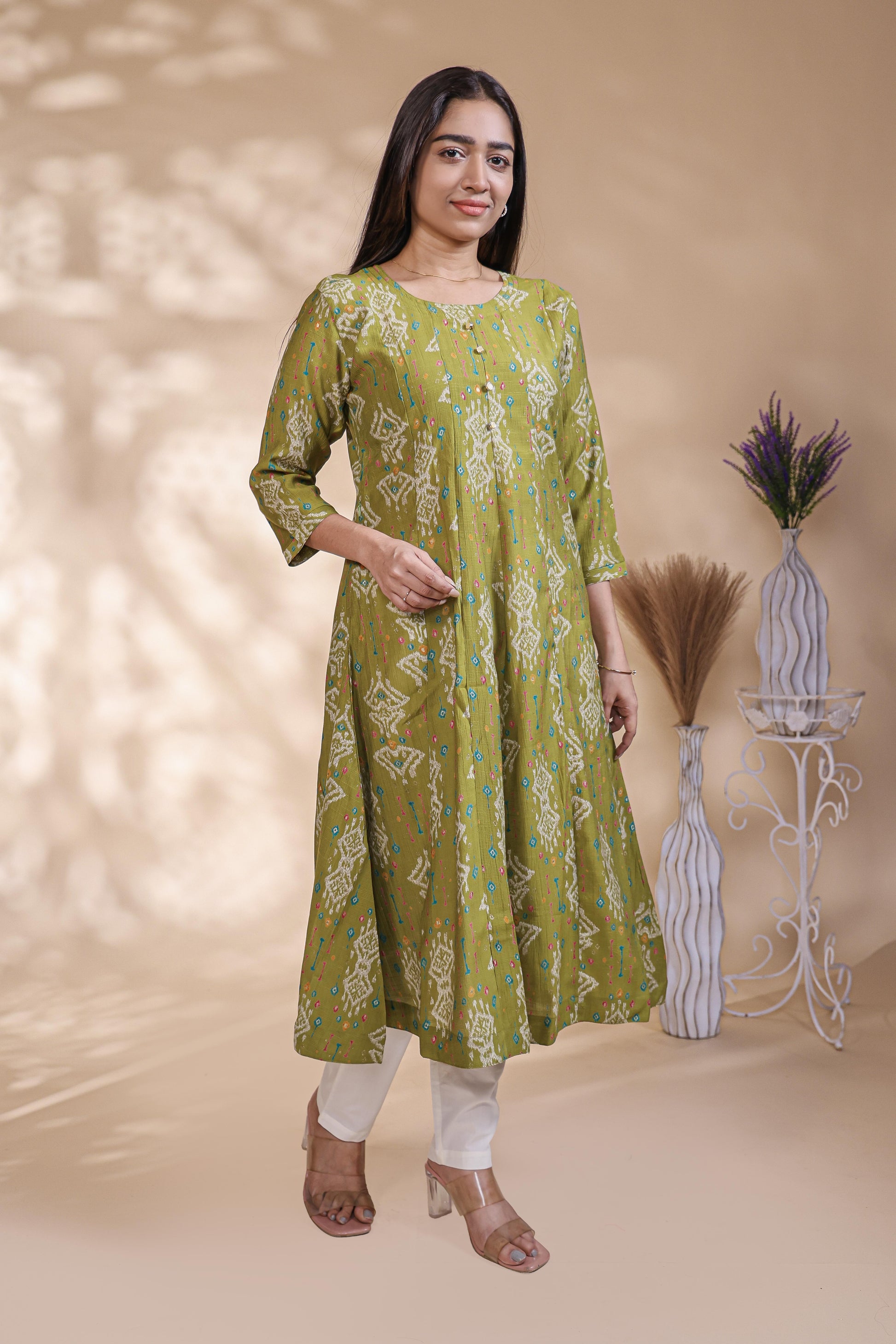 Olive Green Floral Printed umbrella top