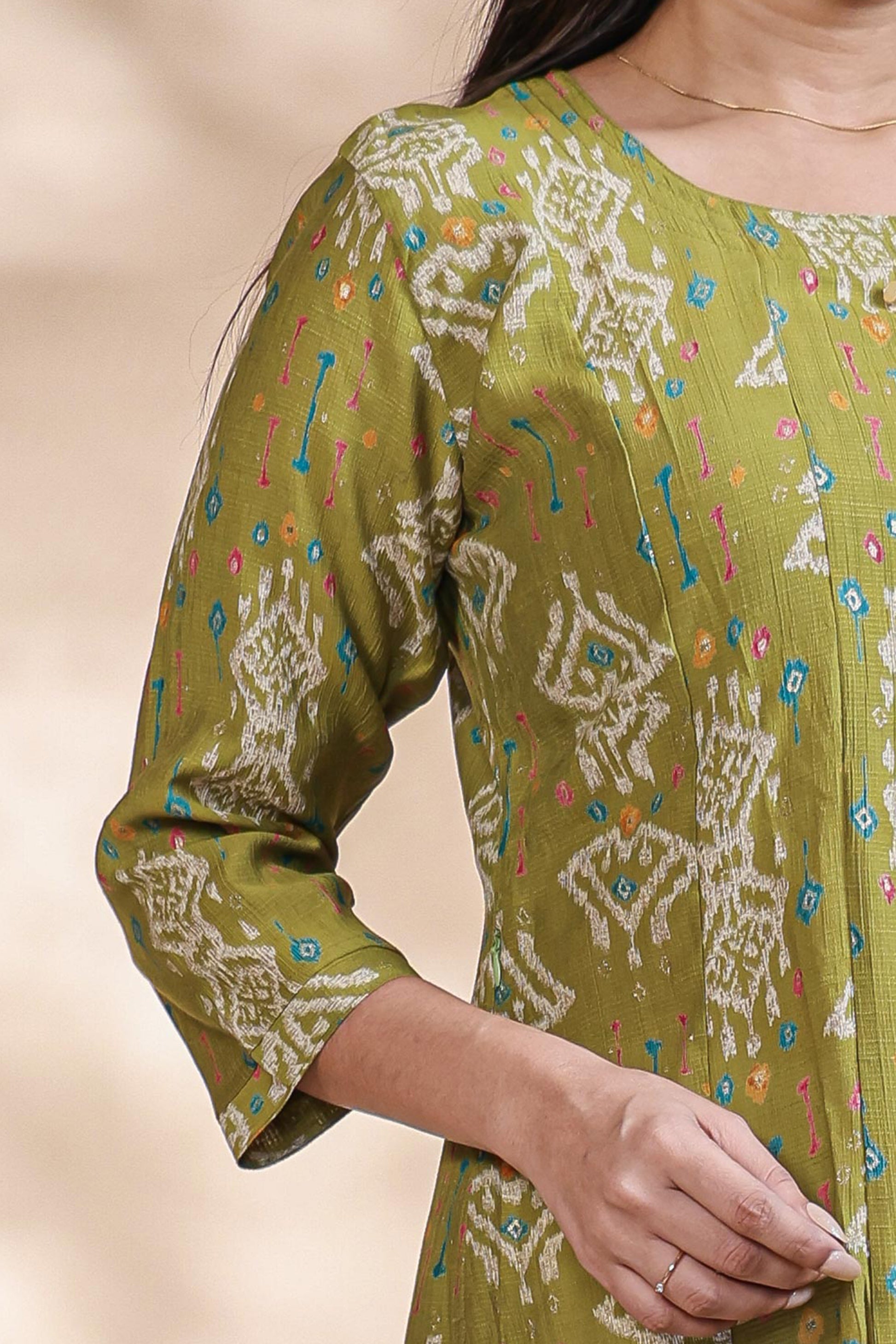 Olive Green Floral Printed umbrella top